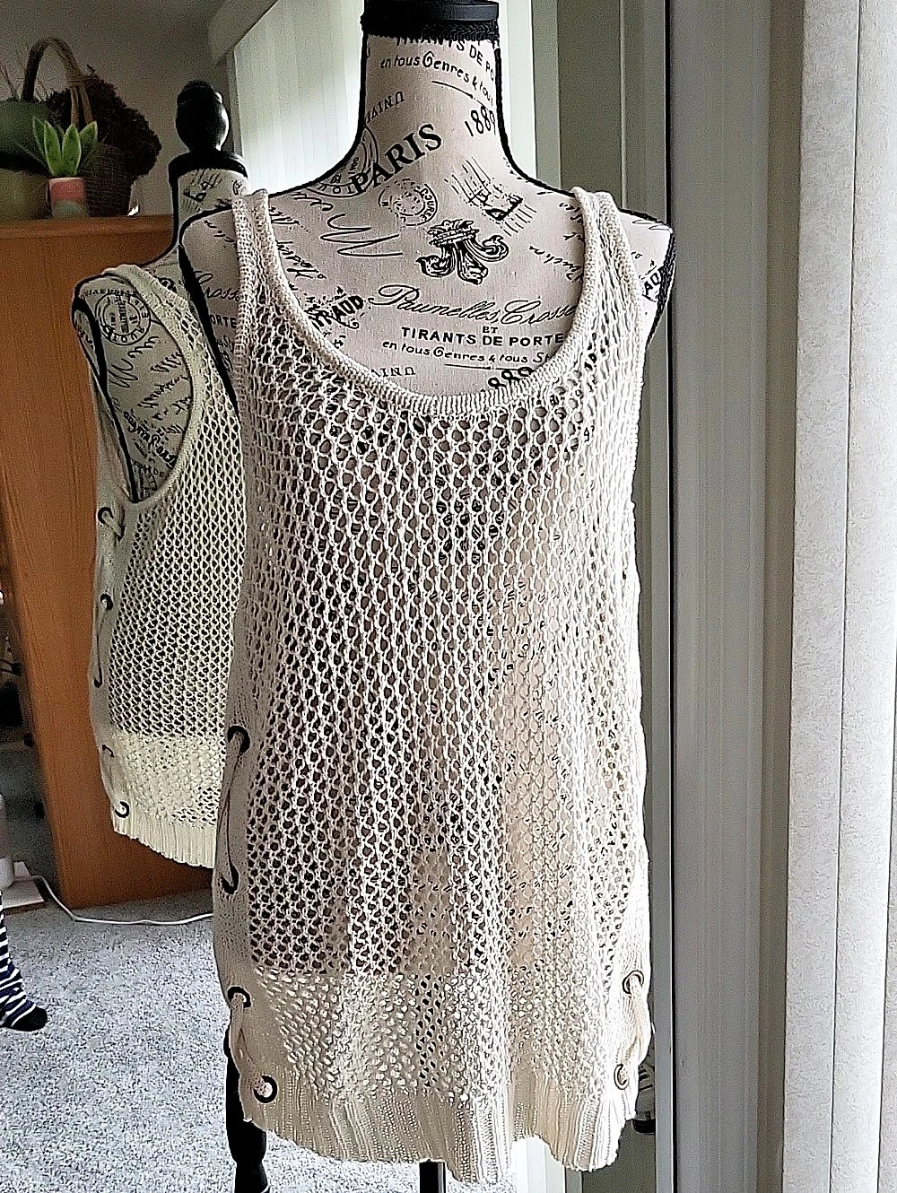 Aoa Couture Crochet Lace-Up Sweater Vest in Cream Size Medium